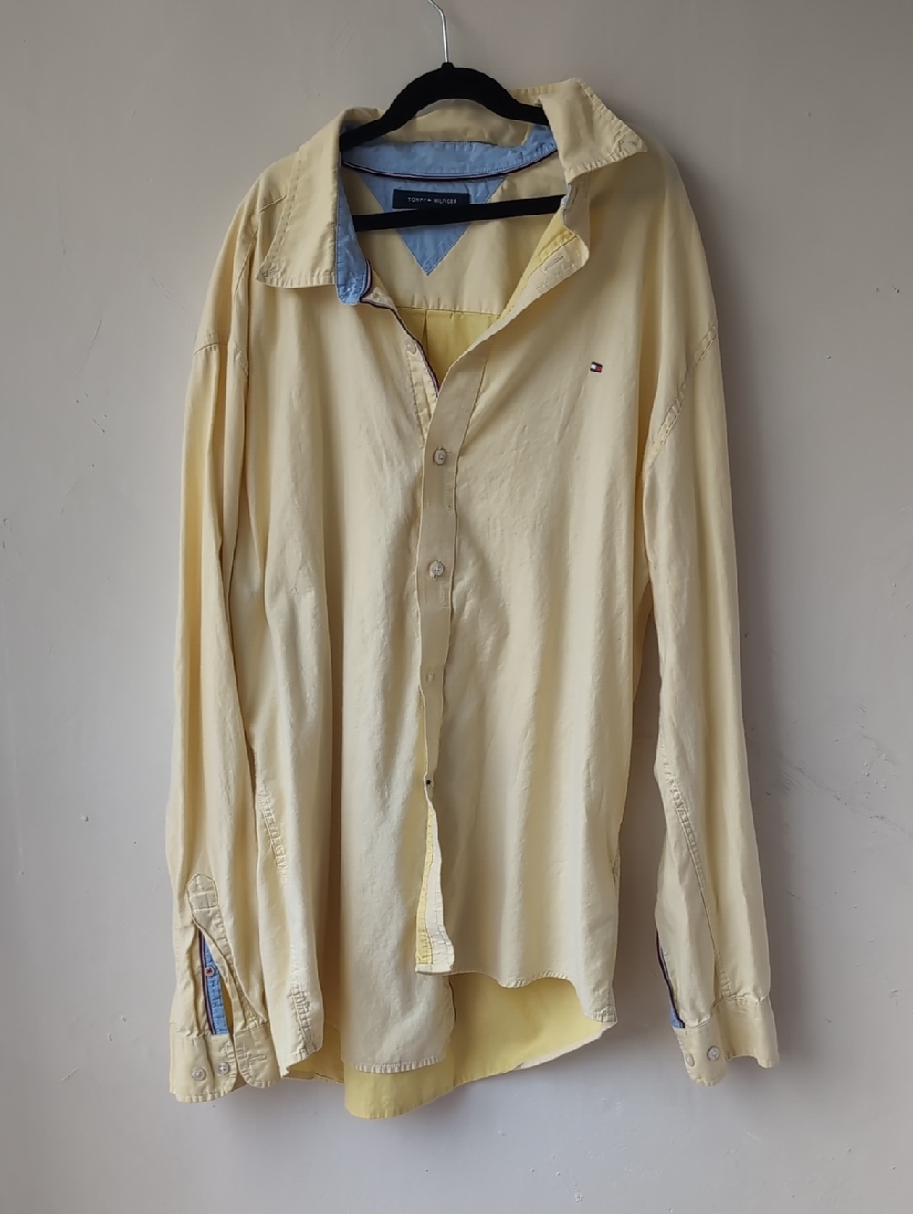 Tommy Hilfiger Yellow Shirt with Light Blue Accents and Flag Detail